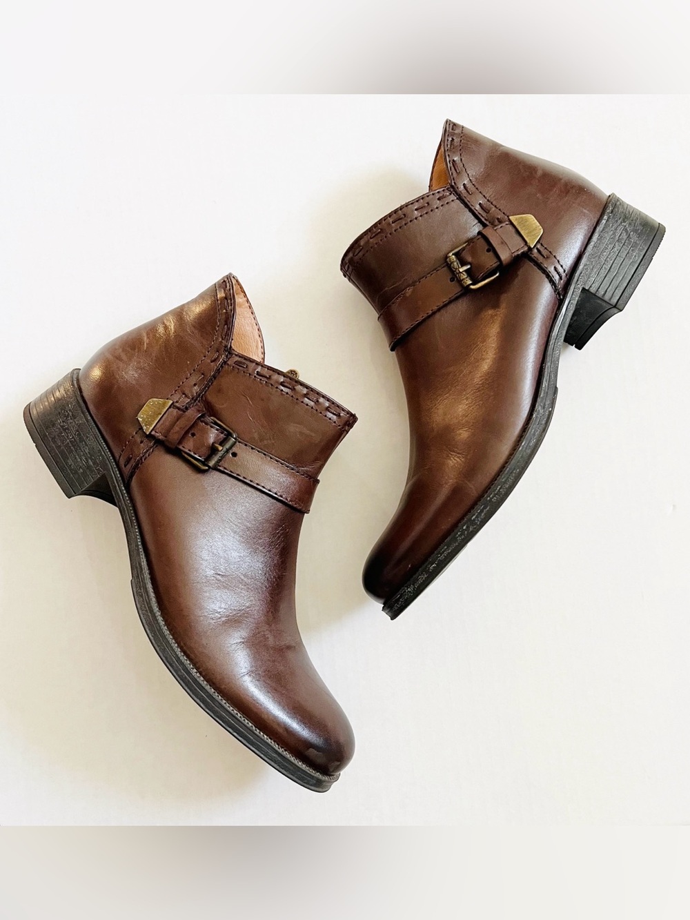 Bussola Brown Siena Savin Leather Zip Strap Western Ankle Boots